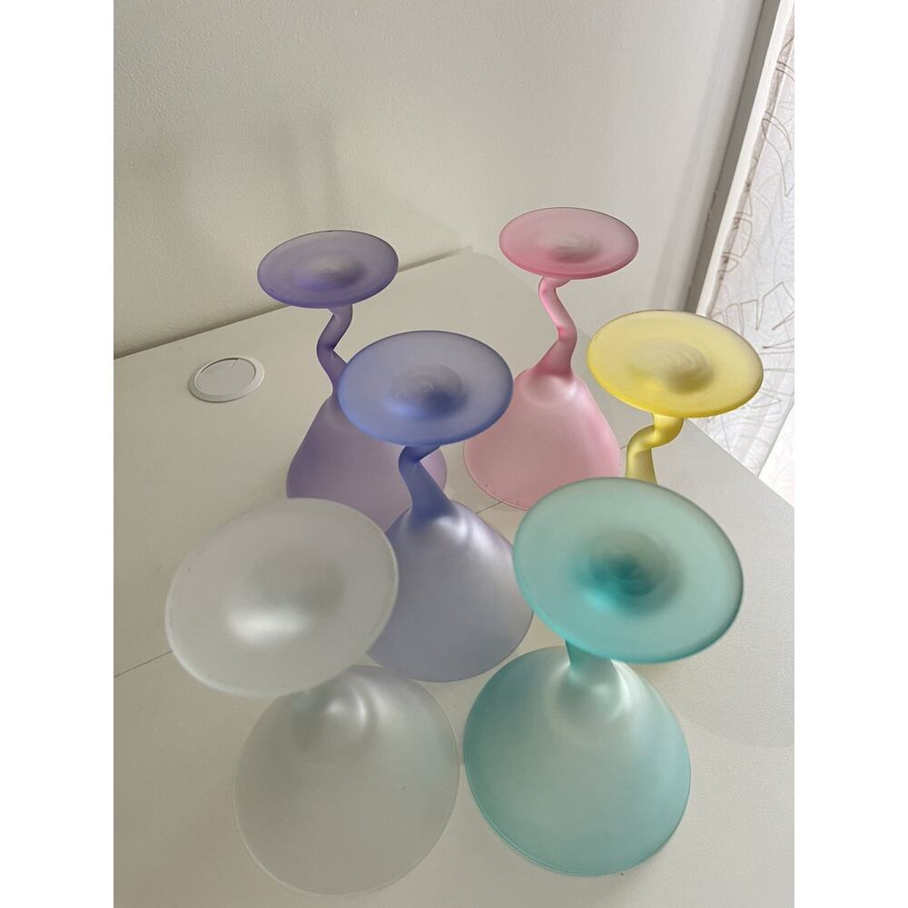 Libbey Watusi Coastal Martini Glass Set Of 6 Mid Century Pastel Retro Stemware - Picture 8 of 8